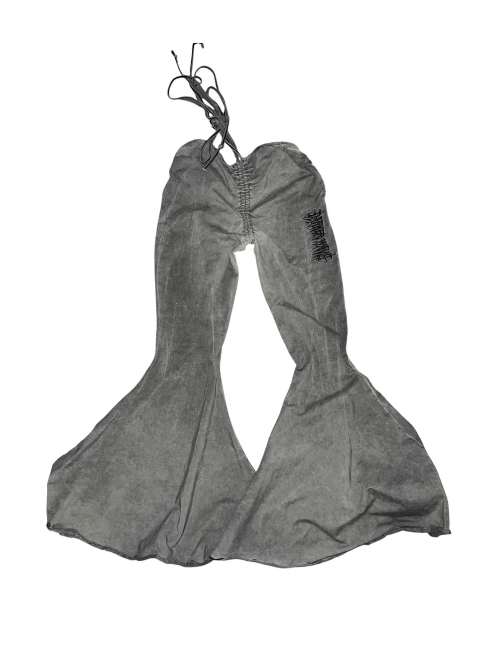 Dolls Kill Darker Wavs Fader V-Cut Grey Washed Bell Bottoms Size SMALL